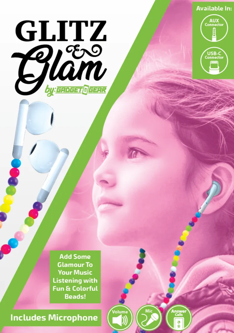 Beaded Earbuds Assortment USB-C / Aux - 6 Pieces Per Retail Ready Display 88569