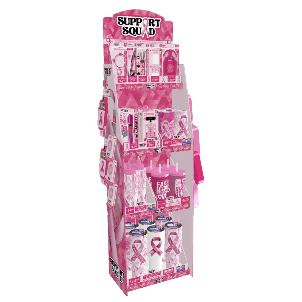 Breast Cancer Awareness Pink Support Squad Assortment Floor Display - 50 Pieces Per Retail Ready Display 88609