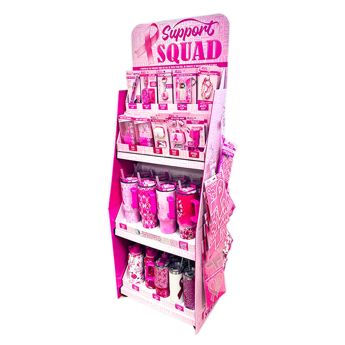Breast Cancer Awareness Pink Support Squad Assortment Floor Display - 64 Pieces Per Retail Ready Display 88590