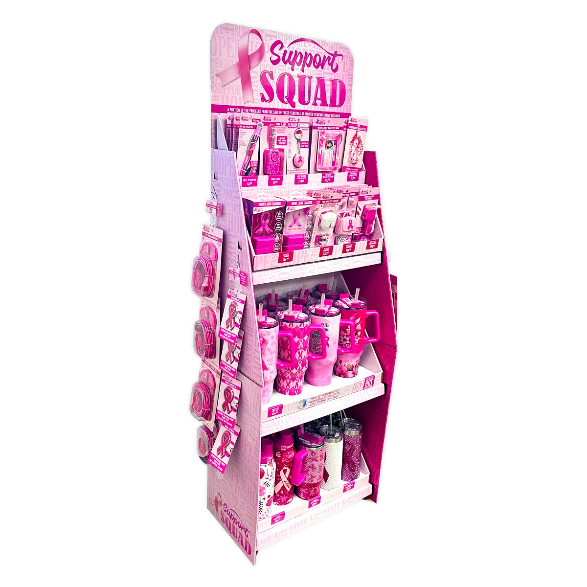 Breast Cancer Awareness Pink Support Squad Assortment Floor Display - 64 Pieces Per Retail Ready Display 88590