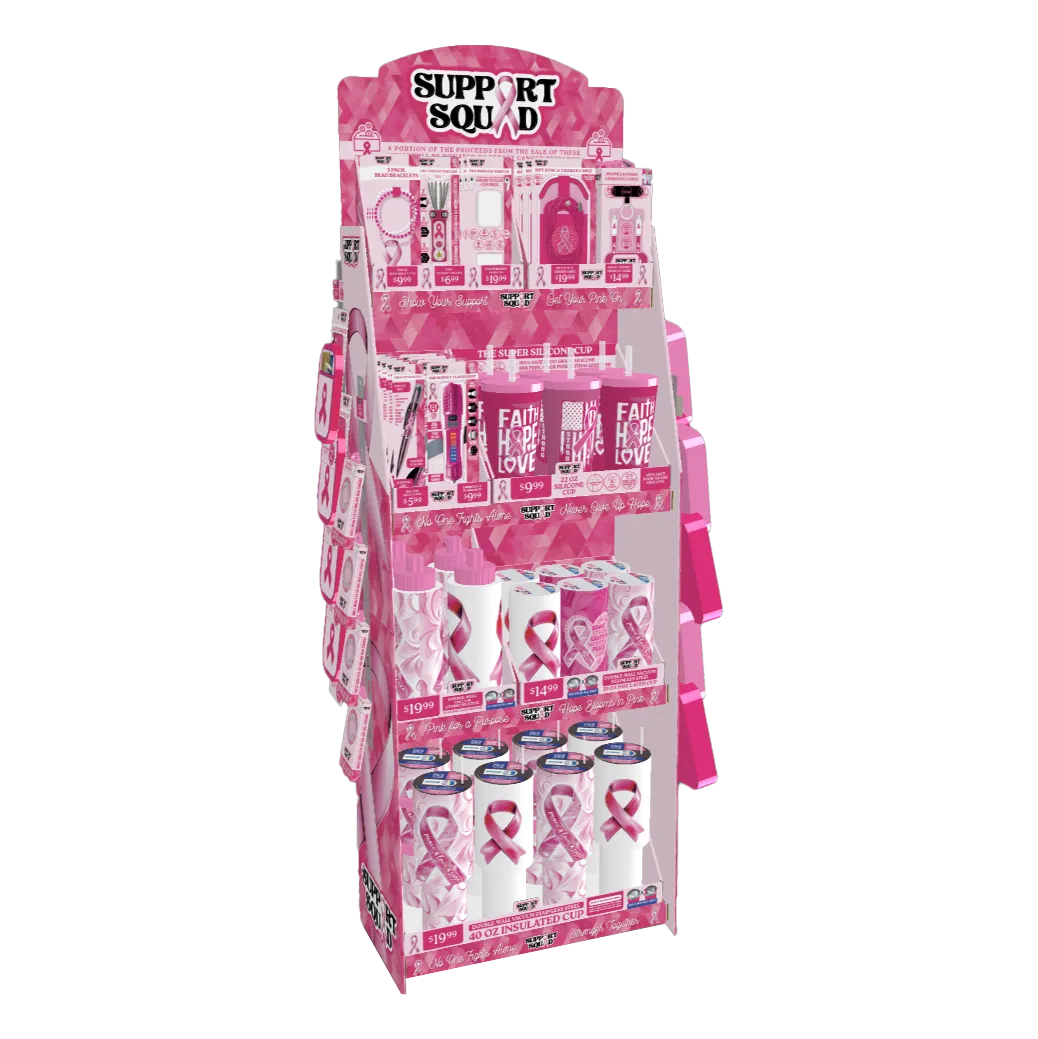 Breast Cancer Awareness Pink Support Squad Assortment Floor Display - 68 Pieces Per Retail Ready Display 88607