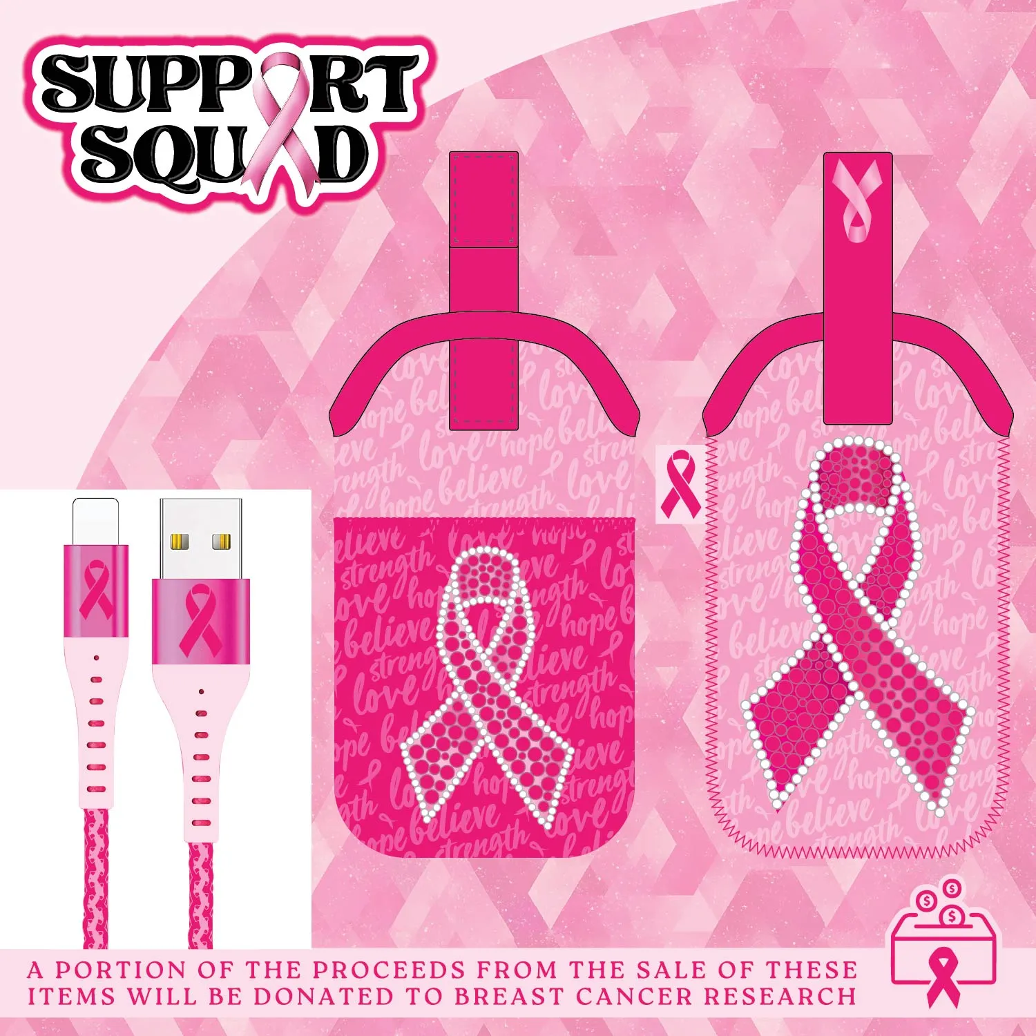 Breast Cancer Awareness Pink Support Squad Assortment Floor Display - 68 Pieces Per Retail Ready Display 88607