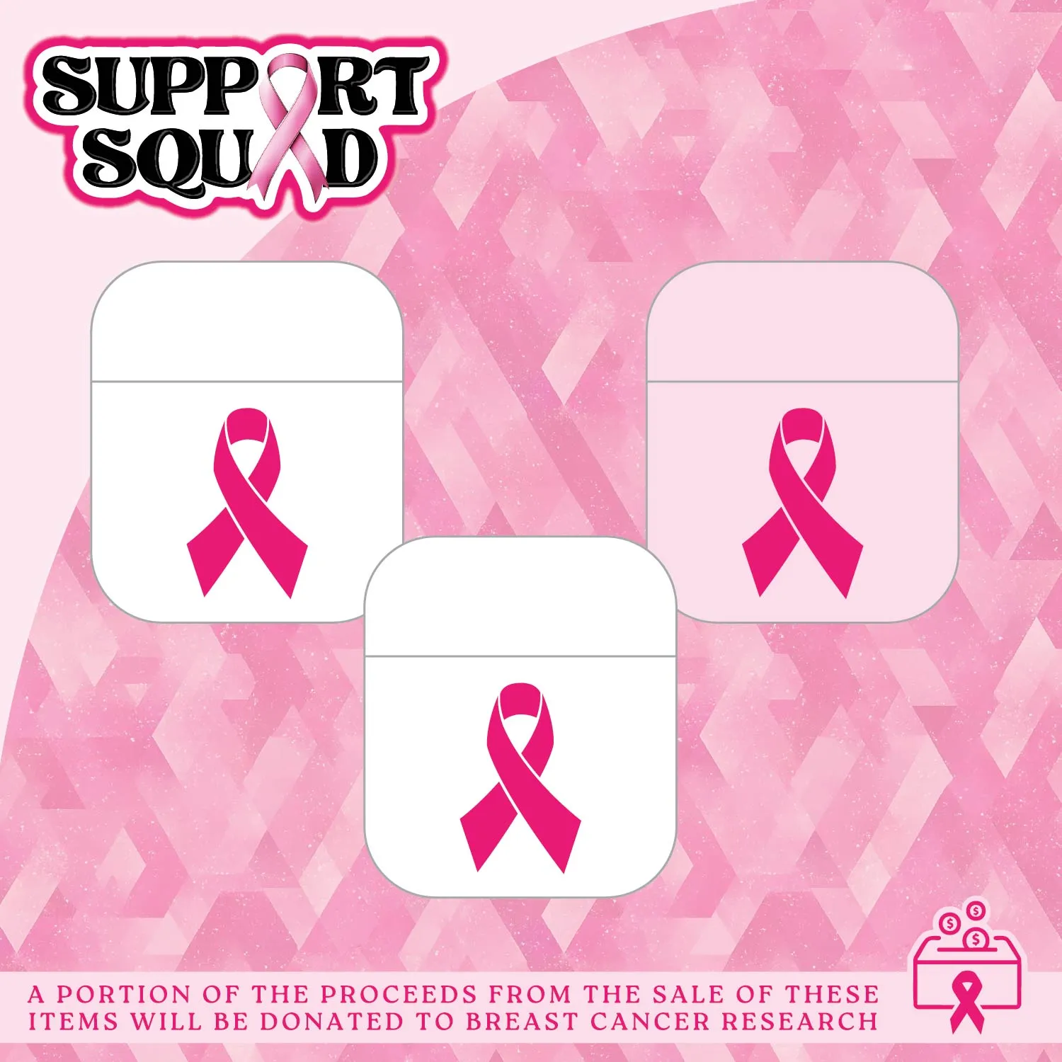 Breast Cancer Awareness Pink Support Squad Assortment Floor Display - 68 Pieces Per Retail Ready Display 88607