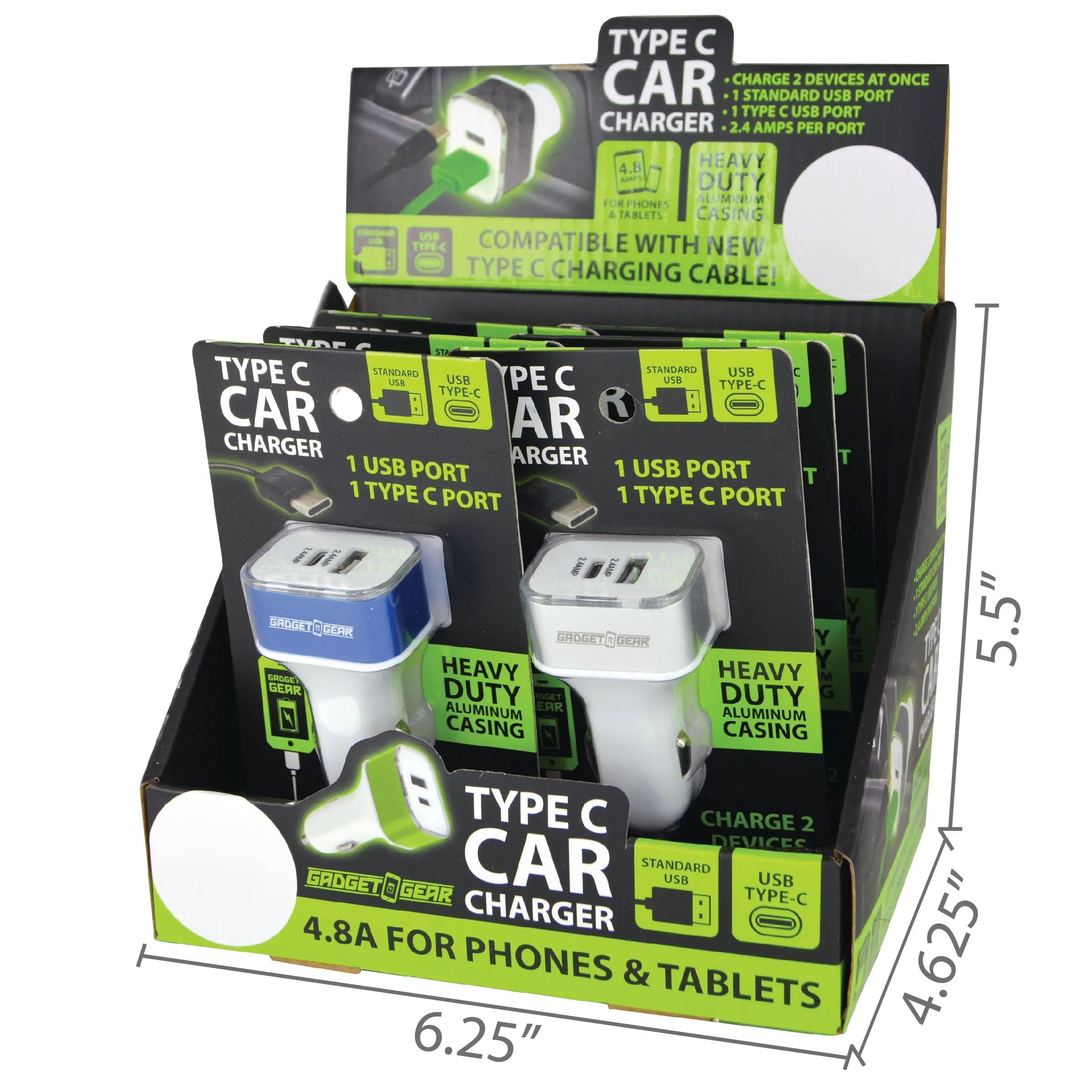 Car Charger Dual Port USB / USB-C 2.4 Amp - 6 Pieces Per Retail Ready Display 24491