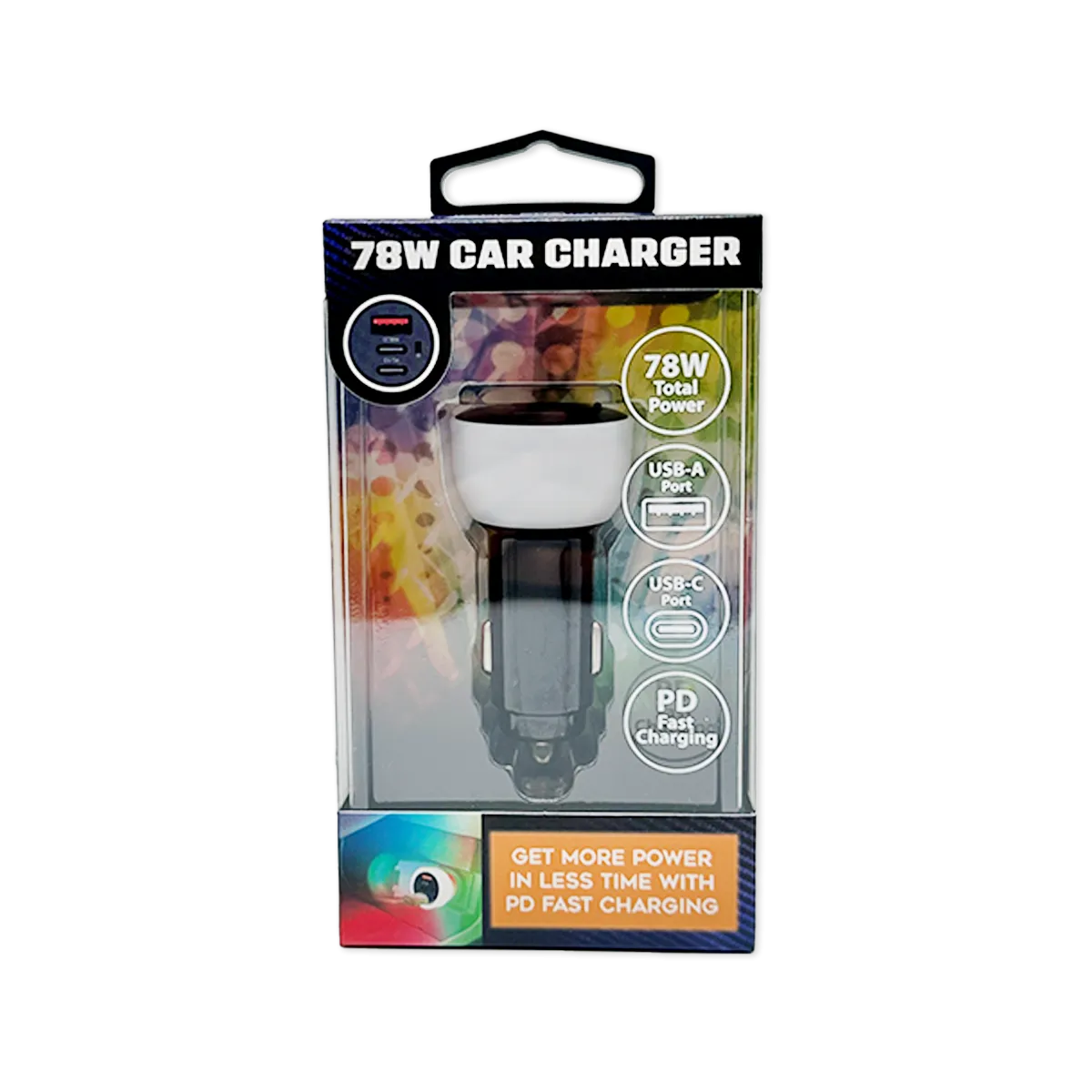 Car Charger Triple Port USB / USB-C LED 78W - 6 Pieces Per Retail Ready Display 25693