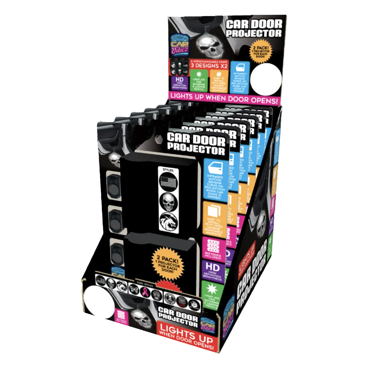 Car Door Light Projector with Assorted Designs - 6 Pieces Per Retail Ready Display 23694