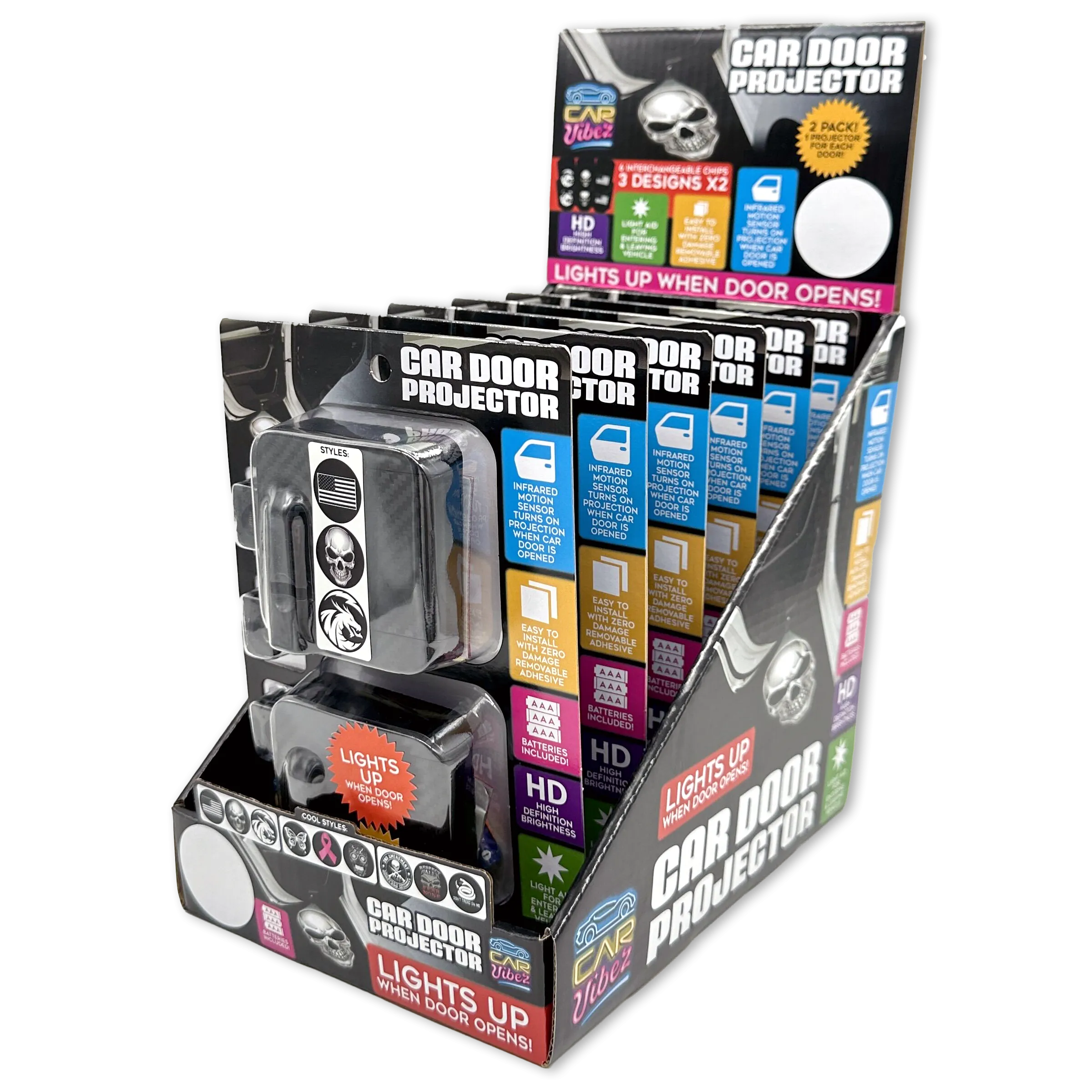 Car Door Light Projector with Assorted Designs - 6 Pieces Per Retail Ready Display 23694