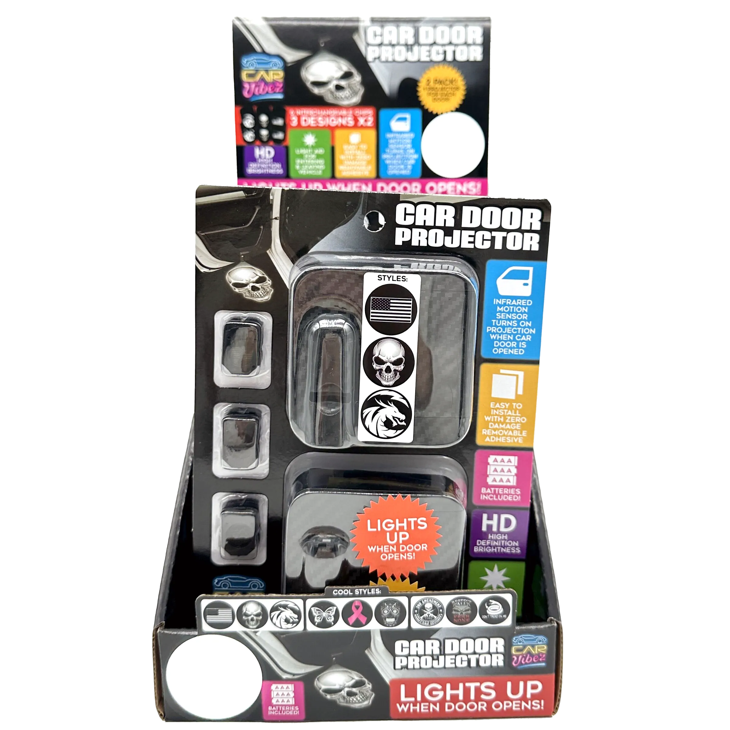 Car Door Light Projector with Assorted Designs - 6 Pieces Per Retail Ready Display 23694