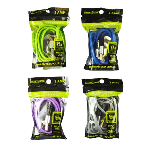 Charging Cable USB to Micro USB 2 Amp - 4 Pieces Per Pack 21564