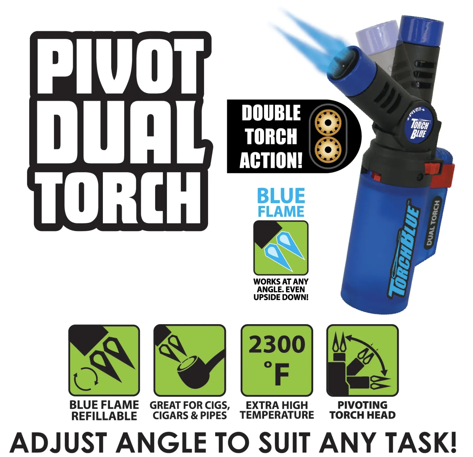 Pivot Head Dual Torch Lighter with Butane Refill Blister Pack - 12 Sets Per Pack 41535
