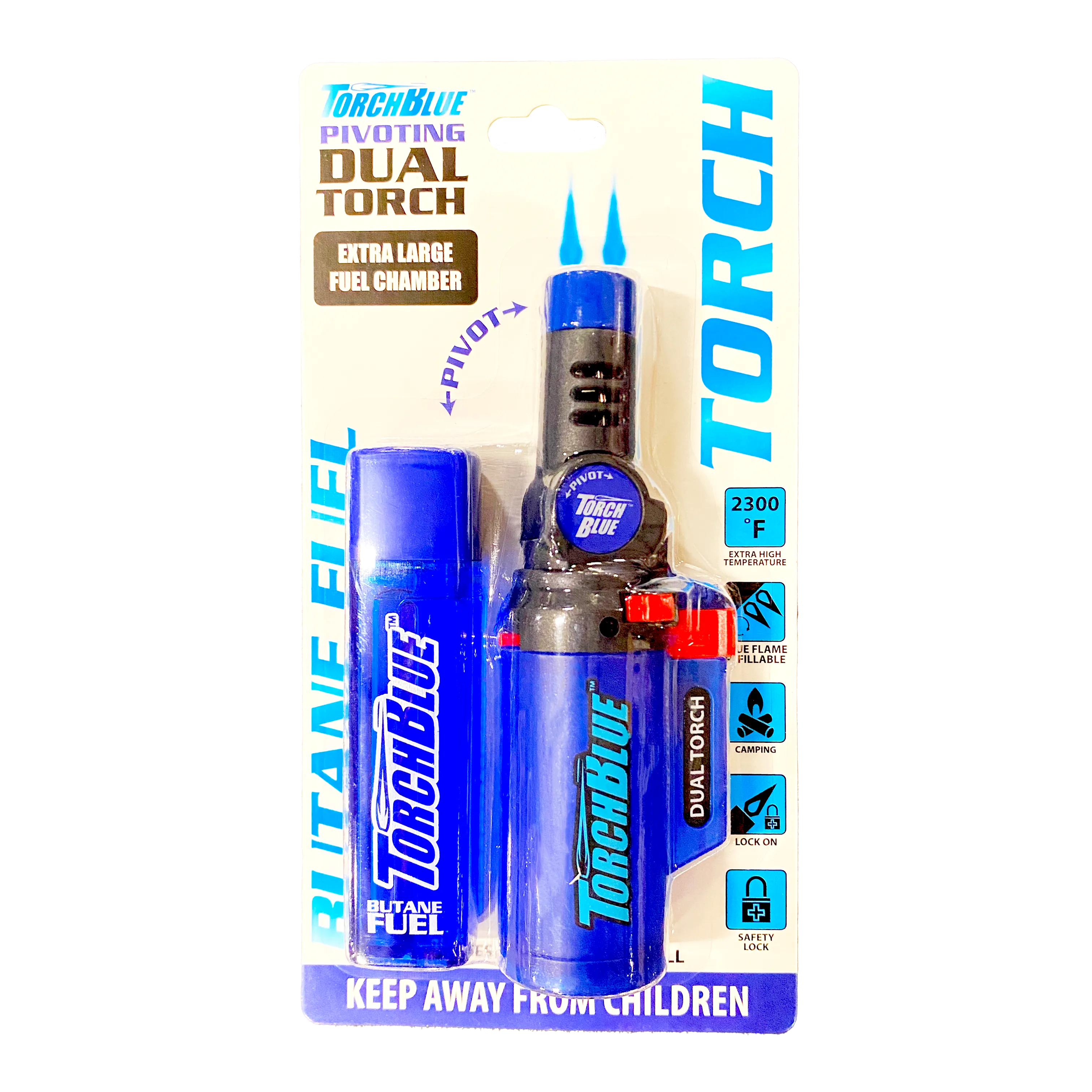 Pivot Head Dual Torch Lighter with Butane Refill Blister Pack - 12 Sets Per Pack 41535