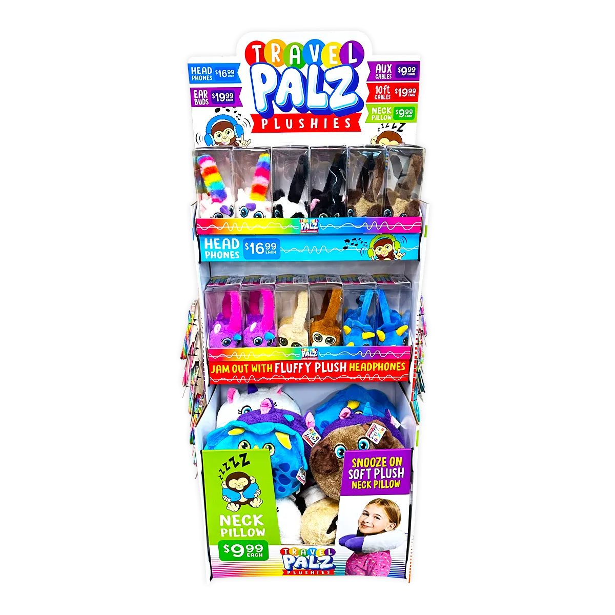 Plush Headphones with 10FT Cable Variety Floor Display 36 Pieces Per Retail Ready Display 88421