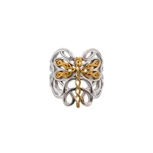 Silver and 10k Yellow or Rose Gold Dragonfly Ring