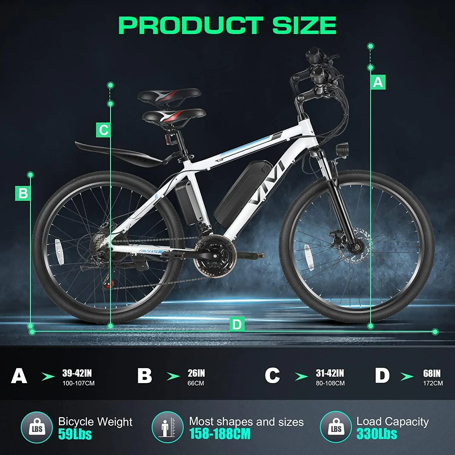 VIVI M026SHUL Electric Bike Hardtail Commuter Electric Mountain Bike UL2849 Certified