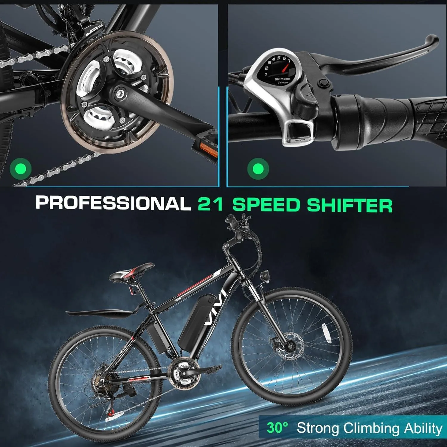 VIVI M026SHUL Electric Bike Hardtail Commuter Electric Mountain Bike UL2849 Certified