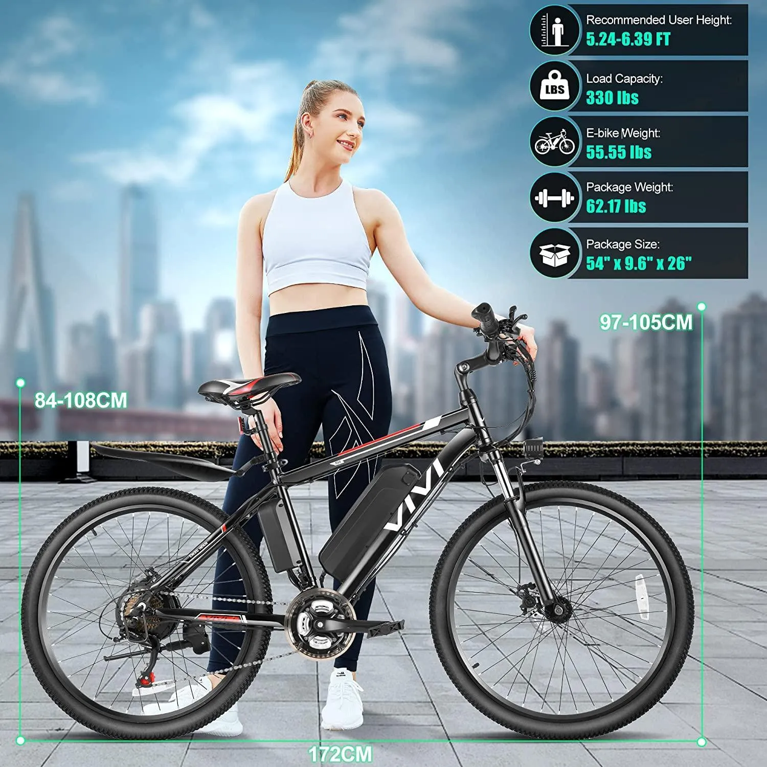 VIVI M026SHUL Electric Bike Hardtail Commuter Electric Mountain Bike UL2849 Certified