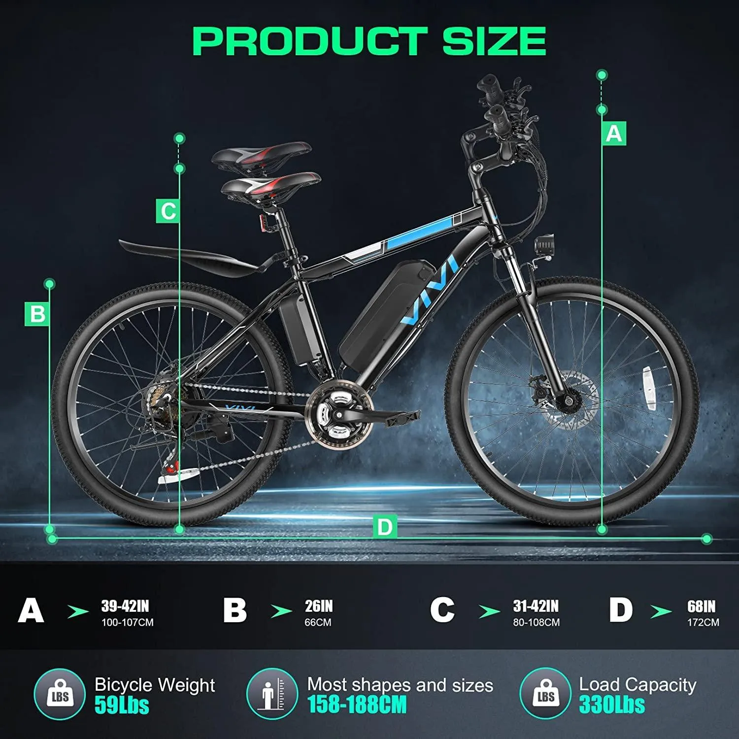 VIVI M026SHUL Electric Bike Hardtail Commuter Electric Mountain Bike UL2849 Certified