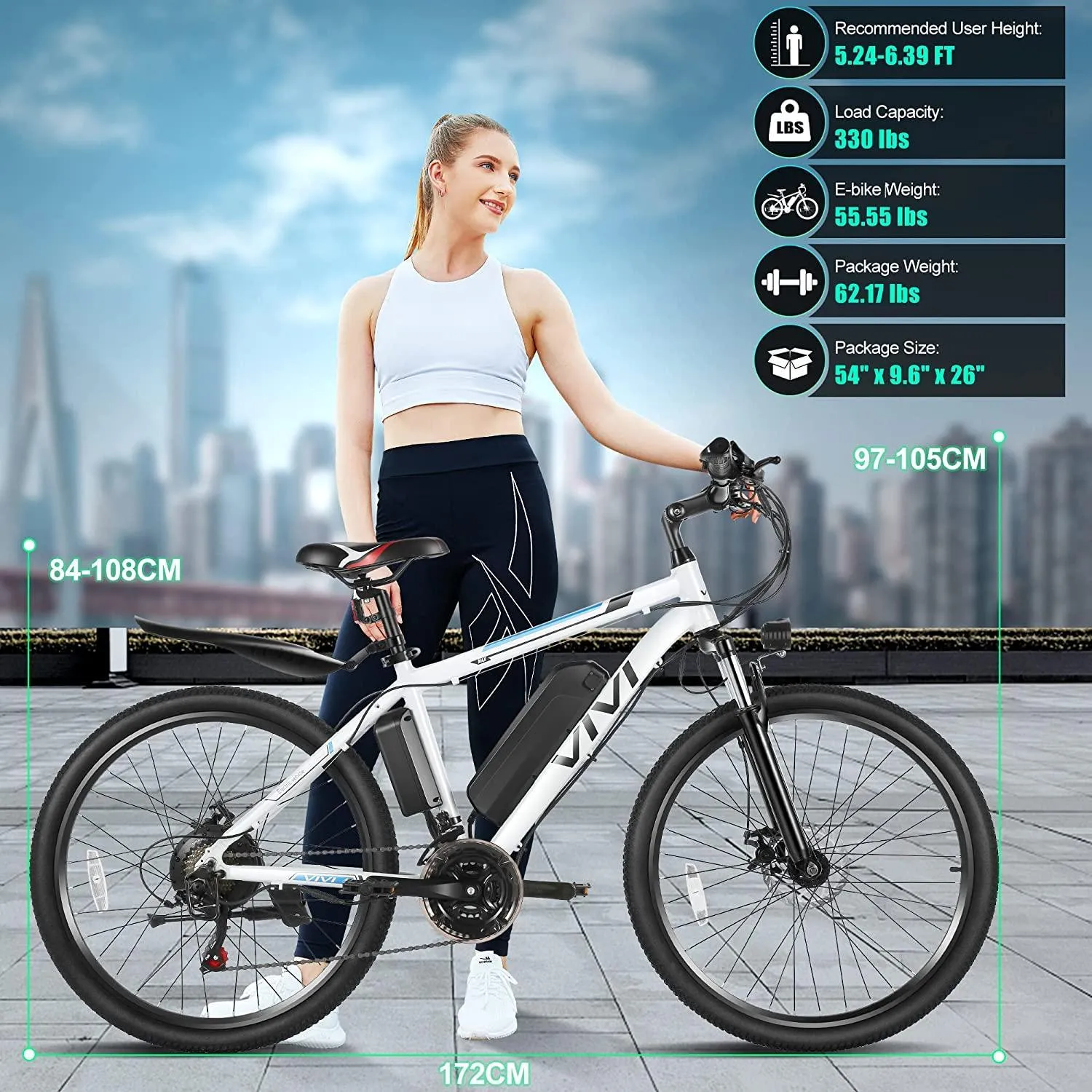 VIVI M026SHUL Electric Bike Hardtail Commuter Electric Mountain Bike UL2849 Certified