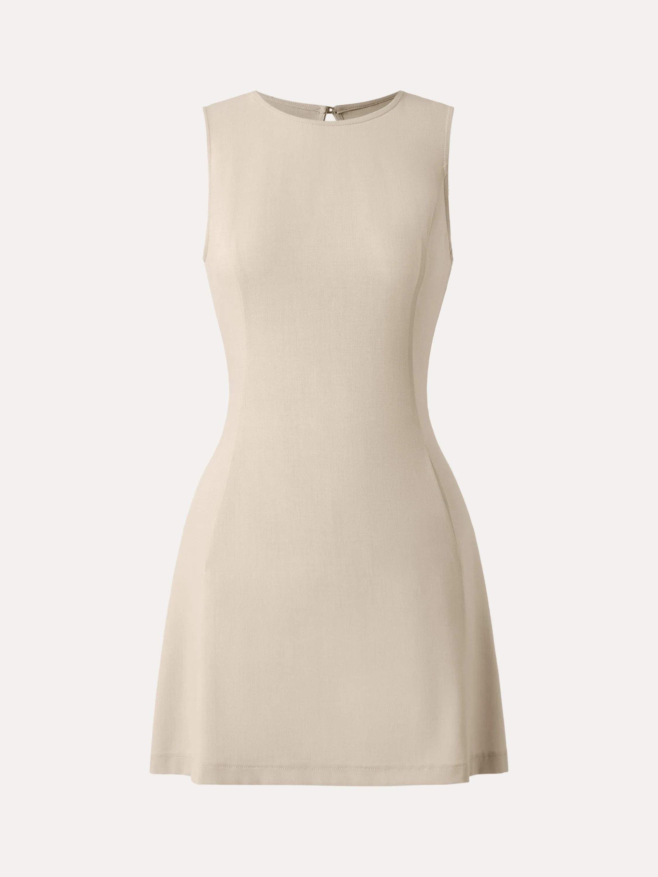 Wrinkle-Free Open-back Mini Dress with Pockets