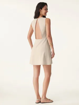 Wrinkle-Free Open-back Mini Dress with Pockets